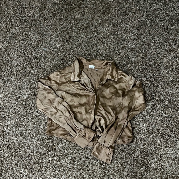 Wilfred silky tie front blouse tan - Picture 2 of 3